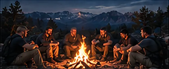 Men around a campfire under a dark sky